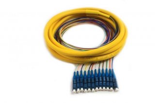 FIB Distribution Pigtail 12 Fiber Singlemode LC/UPC Blue Boots 3 Meters