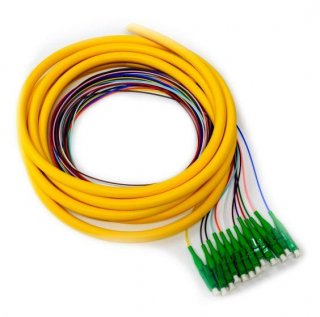 FIB Distribution Pigtail 6 Fiber Singlemode LC/APC Green Boots 3 Meters