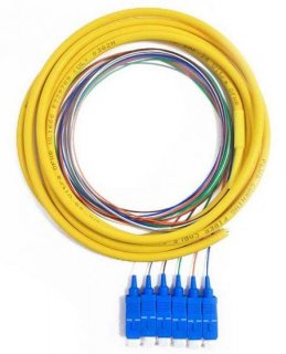 FIB Distribution Pigtail 6 Fiber Singlemode LC/UPC Blue Boots 3 Meters