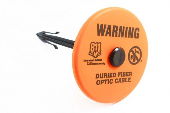 7" Buried Fiber Optic Cable Soil Marker Disk with 13" Plastic Stake  7" Buried Fiber Optic Cable Soil Marker Disk with 13" Plastic Stake