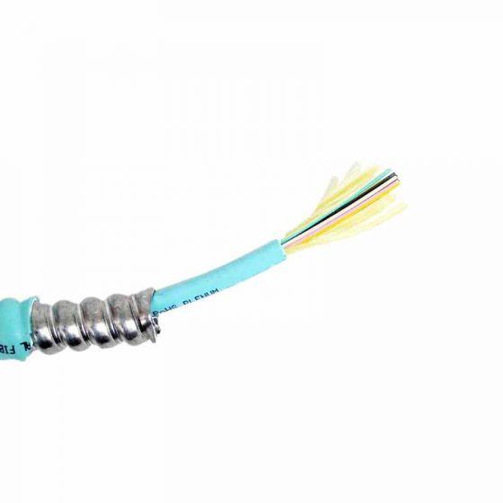 TLC 6 Fiber, 50/125um MM ClearCurve OM3, Distribution Fiber Optic Cable with Aluminum Interlocking Armor, Plenum, Aqua TLC 6 Fiber, 50/125um MM ClearCurve OM3, Distribution Fiber Optic Cable with Aluminum Interlocking Armor, Plenum, Aqua